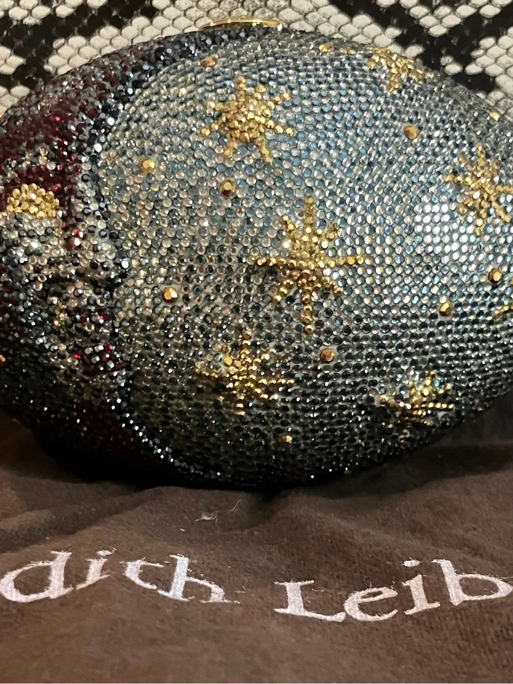 Judith Leiber Silver and Gold Moon and Stars Chrystal Clutch - Picture 1 of 6